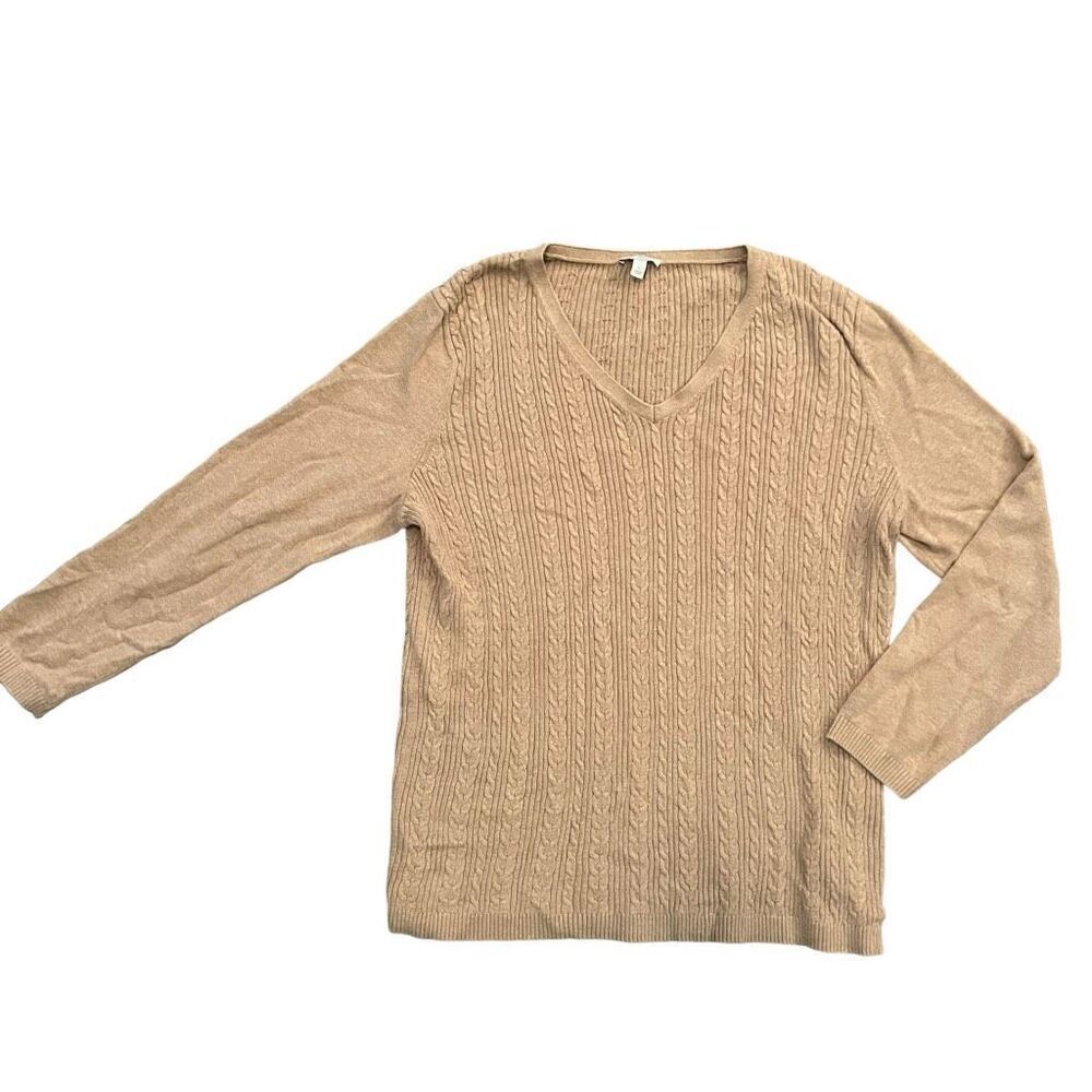 TALBOTS Tan V-Neck Knitted Sweater Size L
